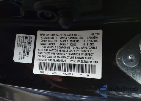 2018 Honda Civic Lx-P from USA, damaged, VIN 2HGFC4B08JH304925